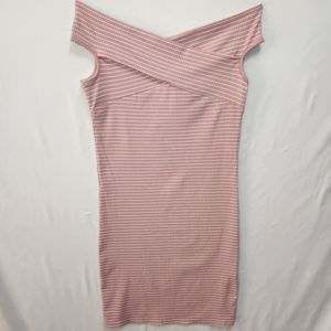 NWT Pink & White Striped Ribbed Crossover Bodycon Mini Dress